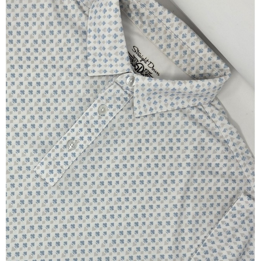 Straight Down Performance Polo Shirt Mens Medium Card Suits  All Over Print Logo